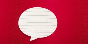 Speech bubble made of lined paper on a red background